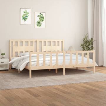 Solid Wood Pine Bed Frame with Headboard - 200x200 cm