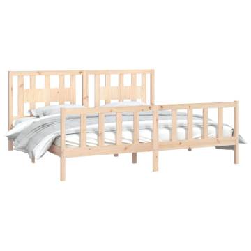 Solid Wood Pine Bed Frame with Headboard - 200x200 cm