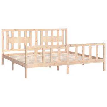 Solid Wood Pine Bed Frame with Headboard - 200x200 cm