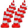 10 Reflective Traffic Cones - Red and White 50 cm