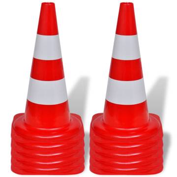 10 Reflective Traffic Cones - Red and White 50 cm