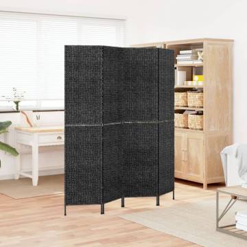 Room Divider 4-Panel Black Water Hyacinth | Stylish Privacy Screen