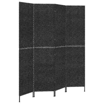 Room Divider 4-Panel Black Water Hyacinth | Stylish Privacy Screen