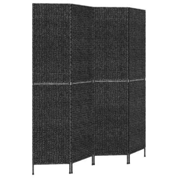 Room Divider 4-Panel Black Water Hyacinth | Stylish Privacy Screen