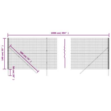 Wire Mesh Fence Green 1.4x10m - Durable Galvanised Steel