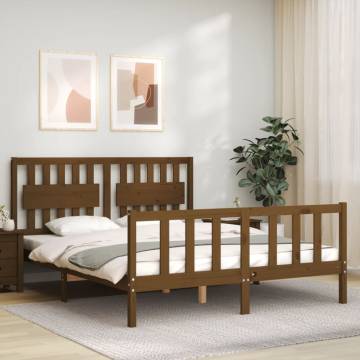 Honey Brown King Size Solid Wood Bed Frame with Headboard