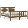 Honey Brown King Size Solid Wood Bed Frame with Headboard