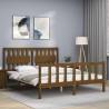 Honey Brown King Size Solid Wood Bed Frame with Headboard