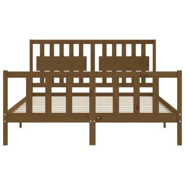 Honey Brown King Size Solid Wood Bed Frame with Headboard