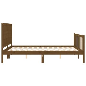 Honey Brown King Size Solid Wood Bed Frame with Headboard