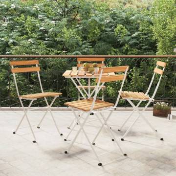 Folding Bistro Chairs Set of 4 - Solid Wood Acacia & Steel