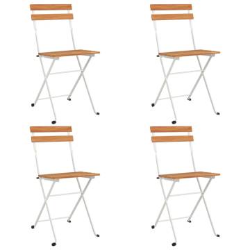 Folding Bistro Chairs Set of 4 - Solid Wood Acacia & Steel