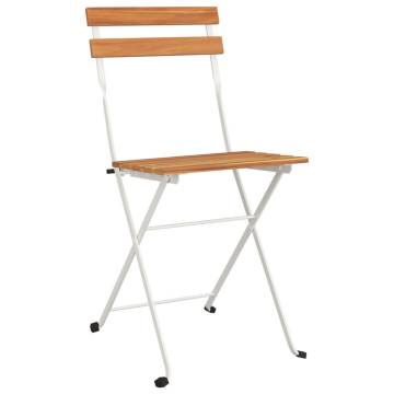 Folding Bistro Chairs Set of 4 - Solid Wood Acacia & Steel