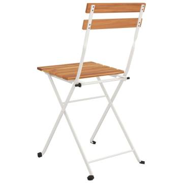 Folding Bistro Chairs Set of 4 - Solid Wood Acacia & Steel