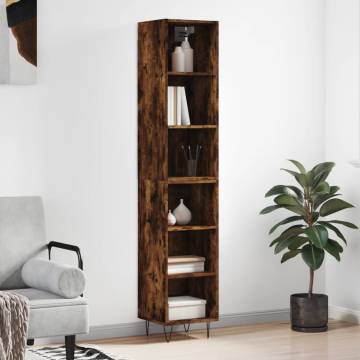 Stylish Highboard in Smoked Oak - 34.5x32.5x180 cm