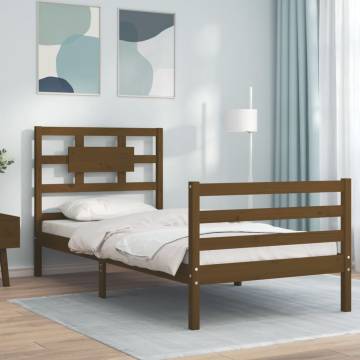 Honey Brown Solid Wood Bed Frame with Headboard - 90x200 cm