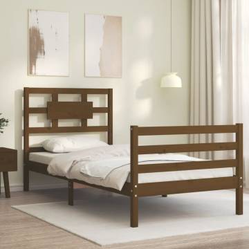 Honey Brown Solid Wood Bed Frame with Headboard - 90x200 cm