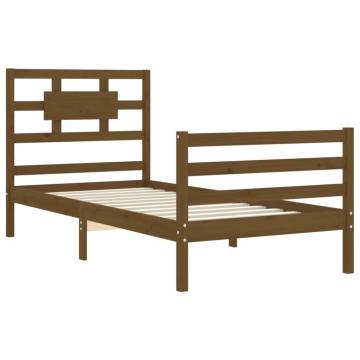 Honey Brown Solid Wood Bed Frame with Headboard - 90x200 cm