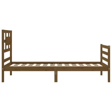 Honey Brown Solid Wood Bed Frame with Headboard - 90x200 cm