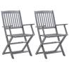 Folding Outdoor Chairs 2 pcs Solid Acacia Wood Colour grey Quantity in Package 2 Model with armrest Number of 1 