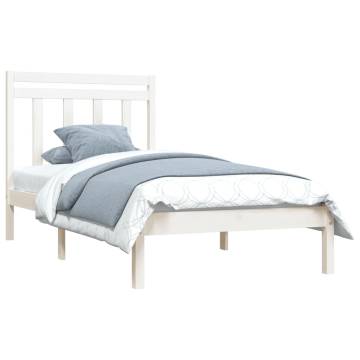 Elegant White Solid Pine Bed Frame - 90x190 cm Single