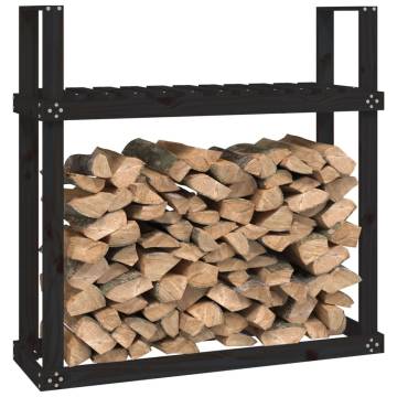 Black Firewood Rack - Solid Pine Wood Storage 110x35x108.5 cm