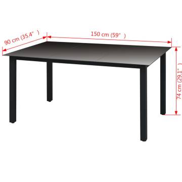 Garden Table Black 150x90x74 cm - Durable Aluminium & Glass