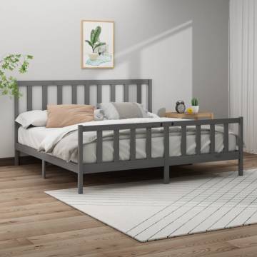 Stylish Grey Solid Wood Pine Bed Frame 200x200 cm | HipoMarket