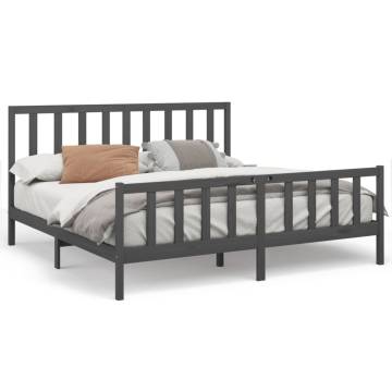 Stylish Grey Solid Wood Pine Bed Frame 200x200 cm | HipoMarket