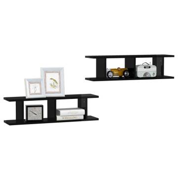 High Gloss Black Wall Shelves - 2 pcs 75x18x20 cm