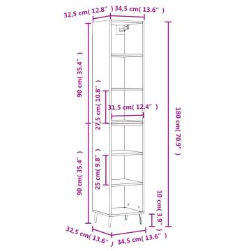 Stylish Highboard High Gloss White | 34.5x32.5x180 cm