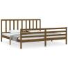 Honey Brown Wooden Bed Frame with Headboard - 200x200 cm