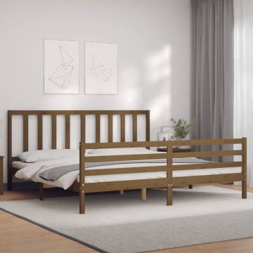 Honey Brown Wooden Bed Frame with Headboard - 200x200 cm