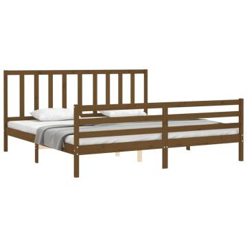 Honey Brown Wooden Bed Frame with Headboard - 200x200 cm