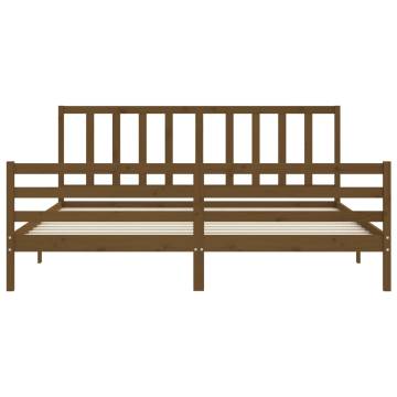 Honey Brown Wooden Bed Frame with Headboard - 200x200 cm