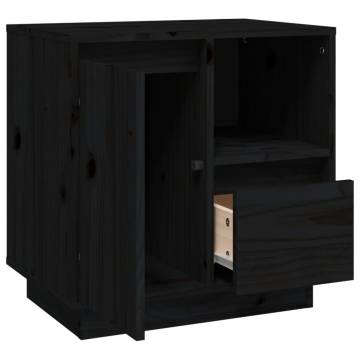 Elegant Black Bedside Cabinet - Solid Pine Wood 50x34x50 cm