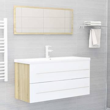 Stylish 2 Piece Bathroom Furniture Set - White & Sonoma Oak