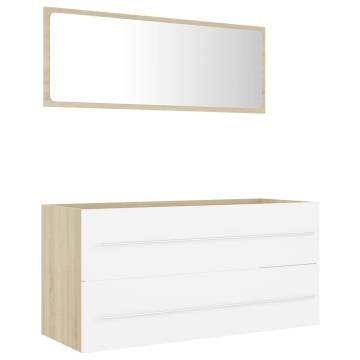 Stylish 2 Piece Bathroom Furniture Set - White & Sonoma Oak