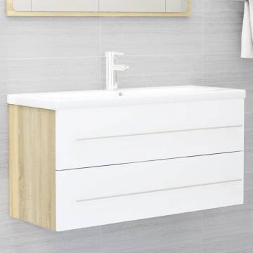 Stylish 2 Piece Bathroom Furniture Set - White & Sonoma Oak