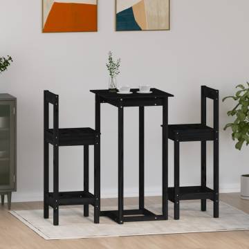 3 Piece Bar Set Black Solid Wood Pine - Stylish & Durable