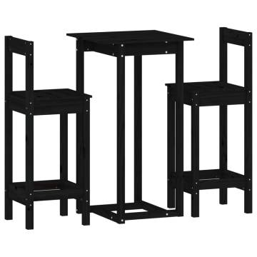 3 Piece Bar Set Black Solid Wood Pine - Stylish & Durable