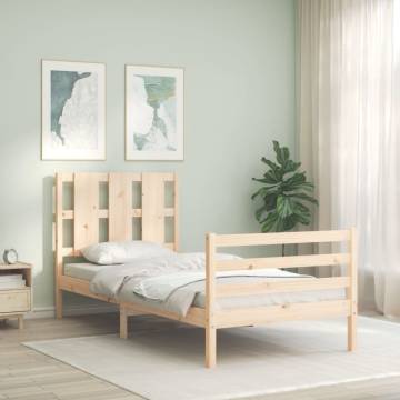 Solid Wood Small Single Bed Frame with Headboard | HiPoMarket