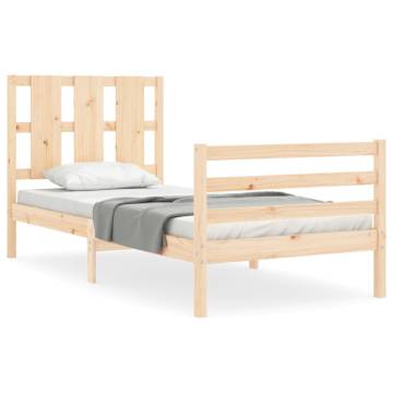 Solid Wood Small Single Bed Frame with Headboard | HiPoMarket