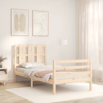 Solid Wood Small Single Bed Frame with Headboard | HiPoMarket