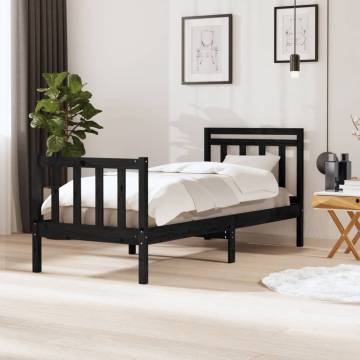 Black Solid Wood Bed Frame 75x190 cm - Stylish & Sturdy