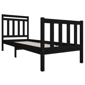 Black Solid Wood Bed Frame 75x190 cm - Stylish & Sturdy