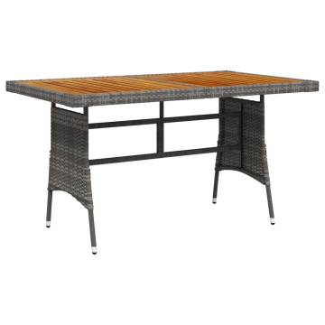 Garden Table Grey 130x70 cm - Poly Rattan & Acacia Wood