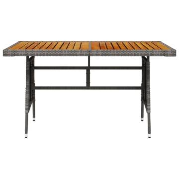 Garden Table Grey 130x70 cm - Poly Rattan & Acacia Wood