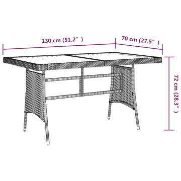 Garden Table Grey 130x70 cm - Poly Rattan & Acacia Wood