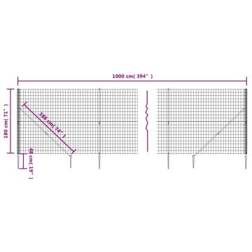 Wire Mesh Fence with Spike Anchors - Green 1.8x10 m